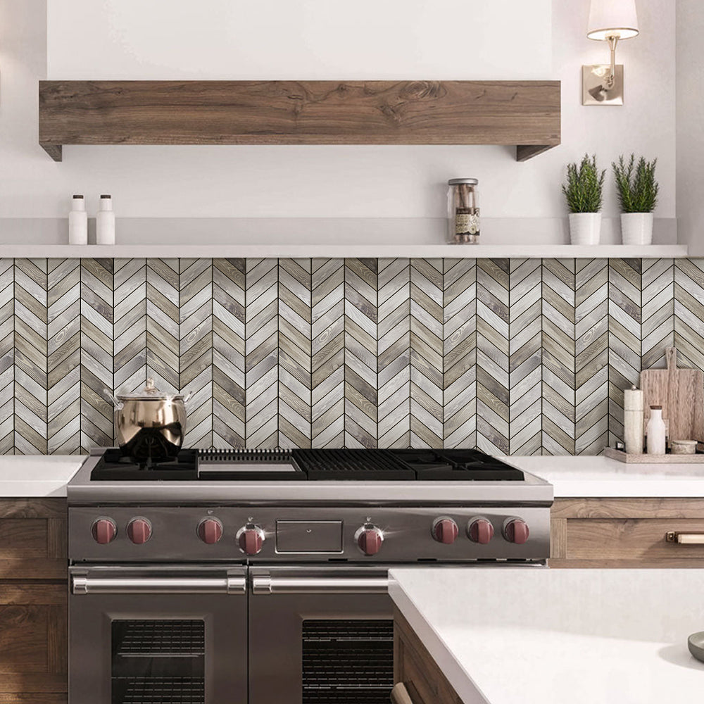 3D Wood Herringbone Peel and Stick Wall Tile