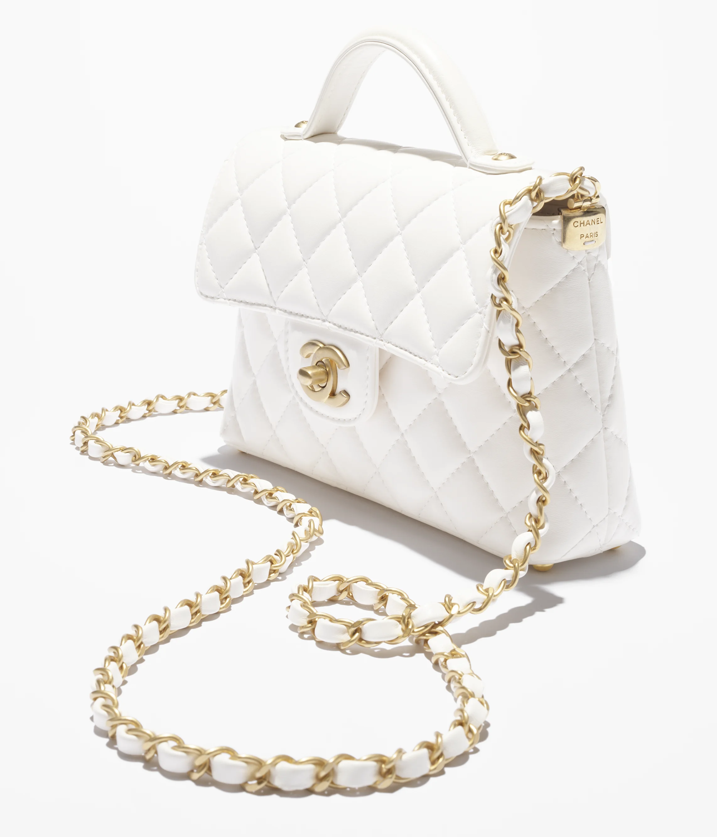 Chanel Small Flap Bag with Top Handle Lambskin & Gold-Tone Metal White AS5355-B19386-10601