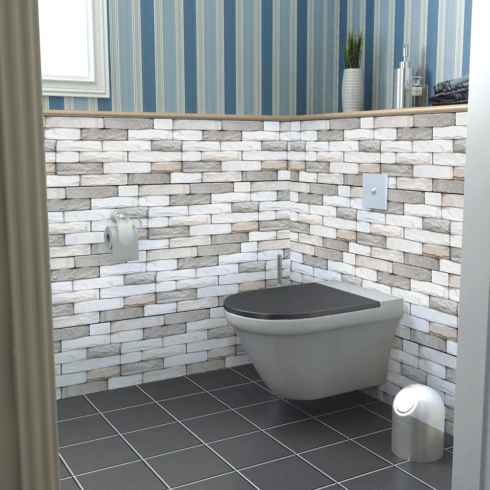 White and Gray Stone Peel and Stick Tile Stickers