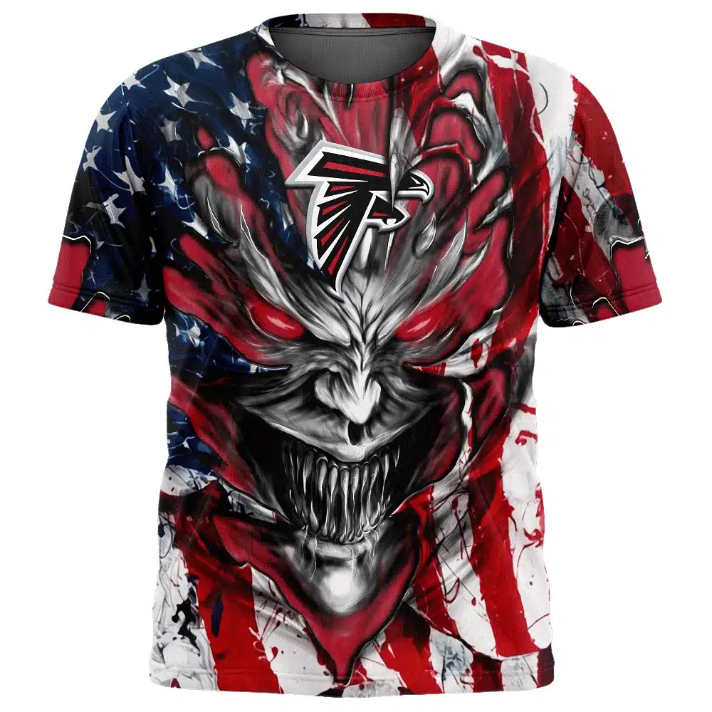 ATLANTA FALCONS DEMON FACE AMERICAN FLAG-3D UNISEX HOODIE