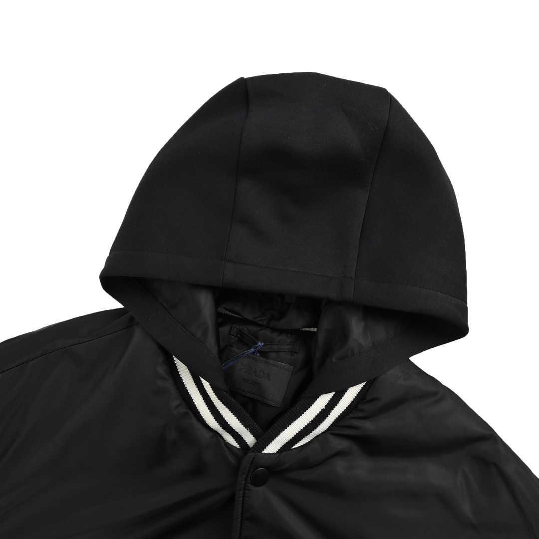 Prada 24Fw recycled nylon leather sleeve patchwork flight quilted jacket
