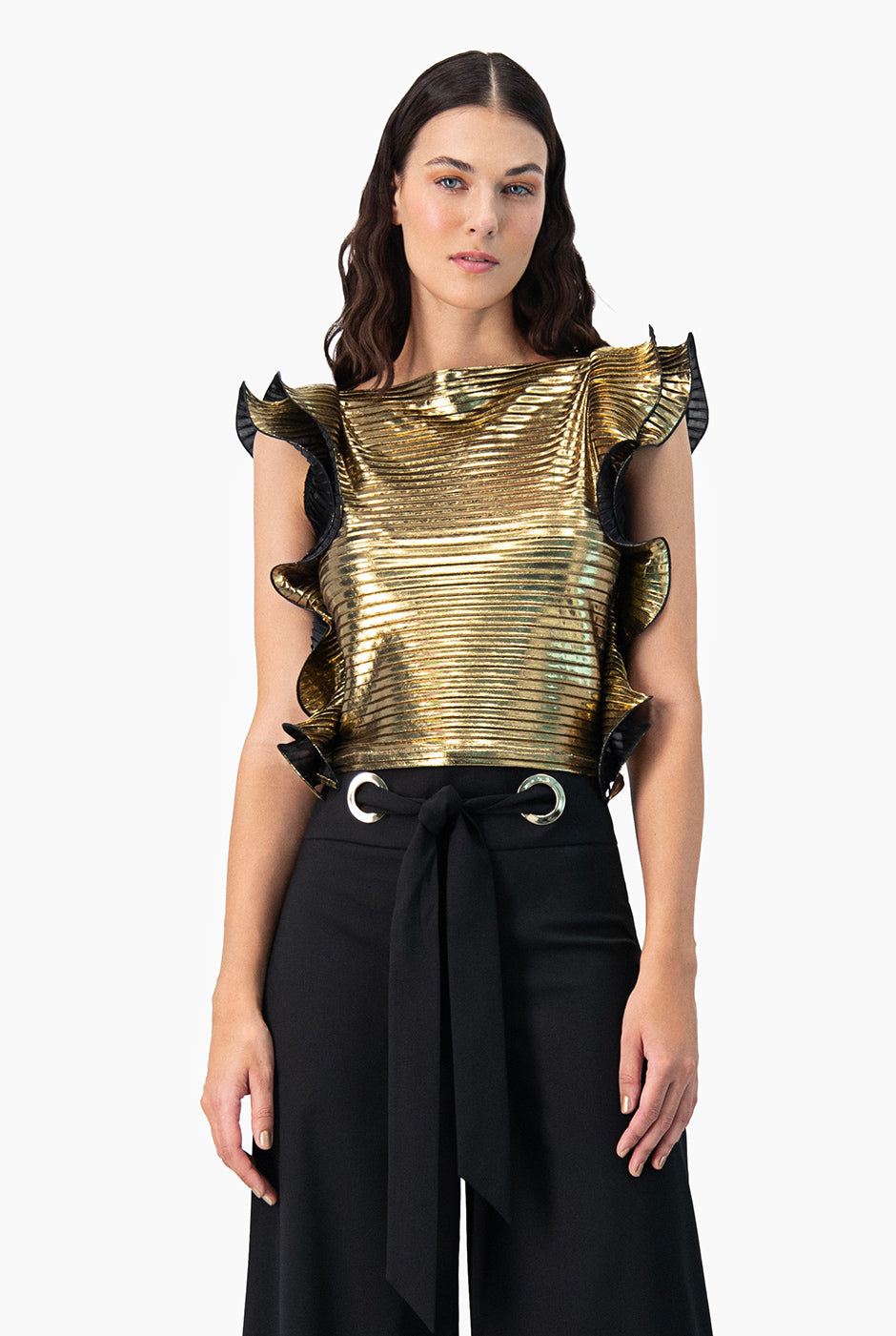 Blusa recta con volantes en mangas