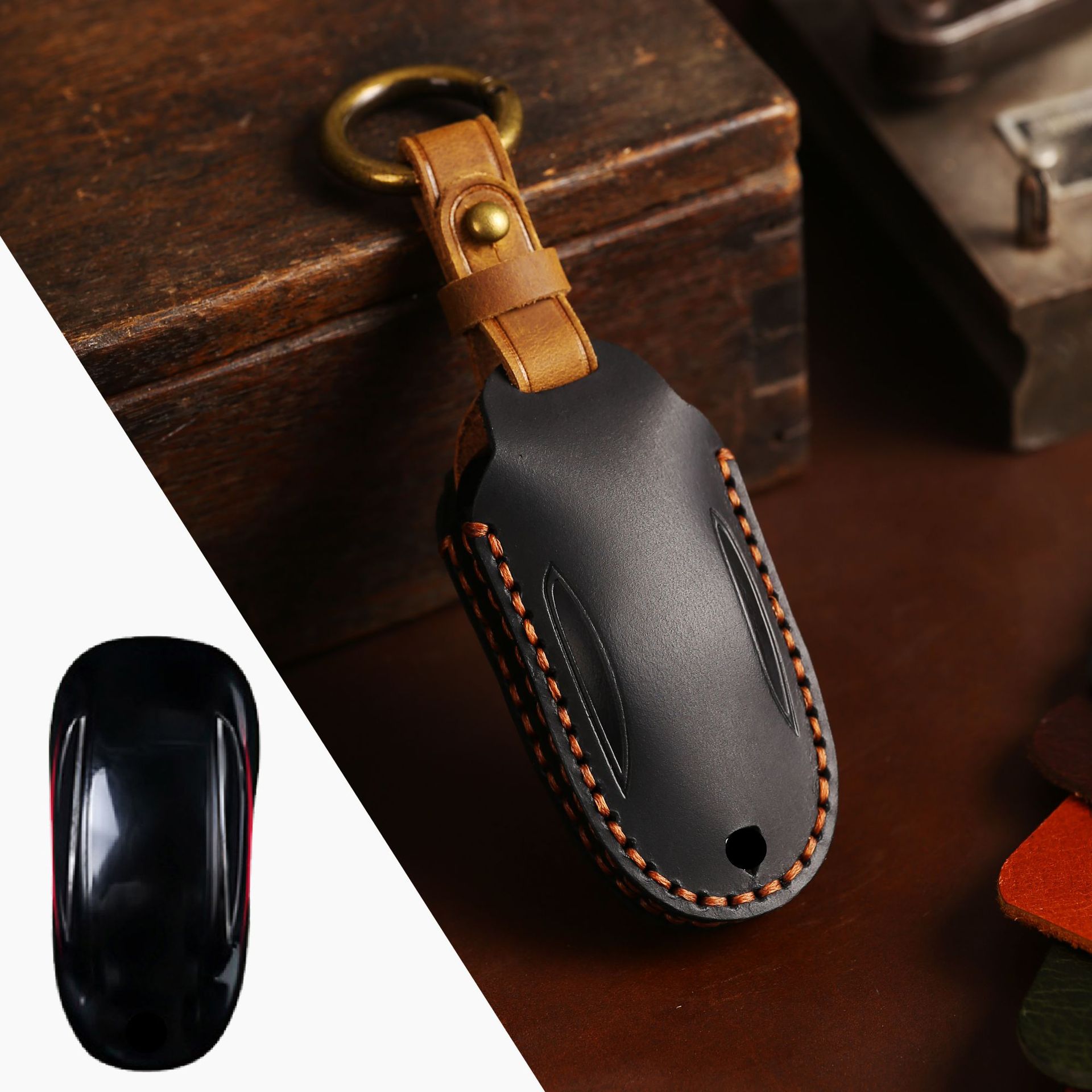 Buttons Genuine Leather Car Key
