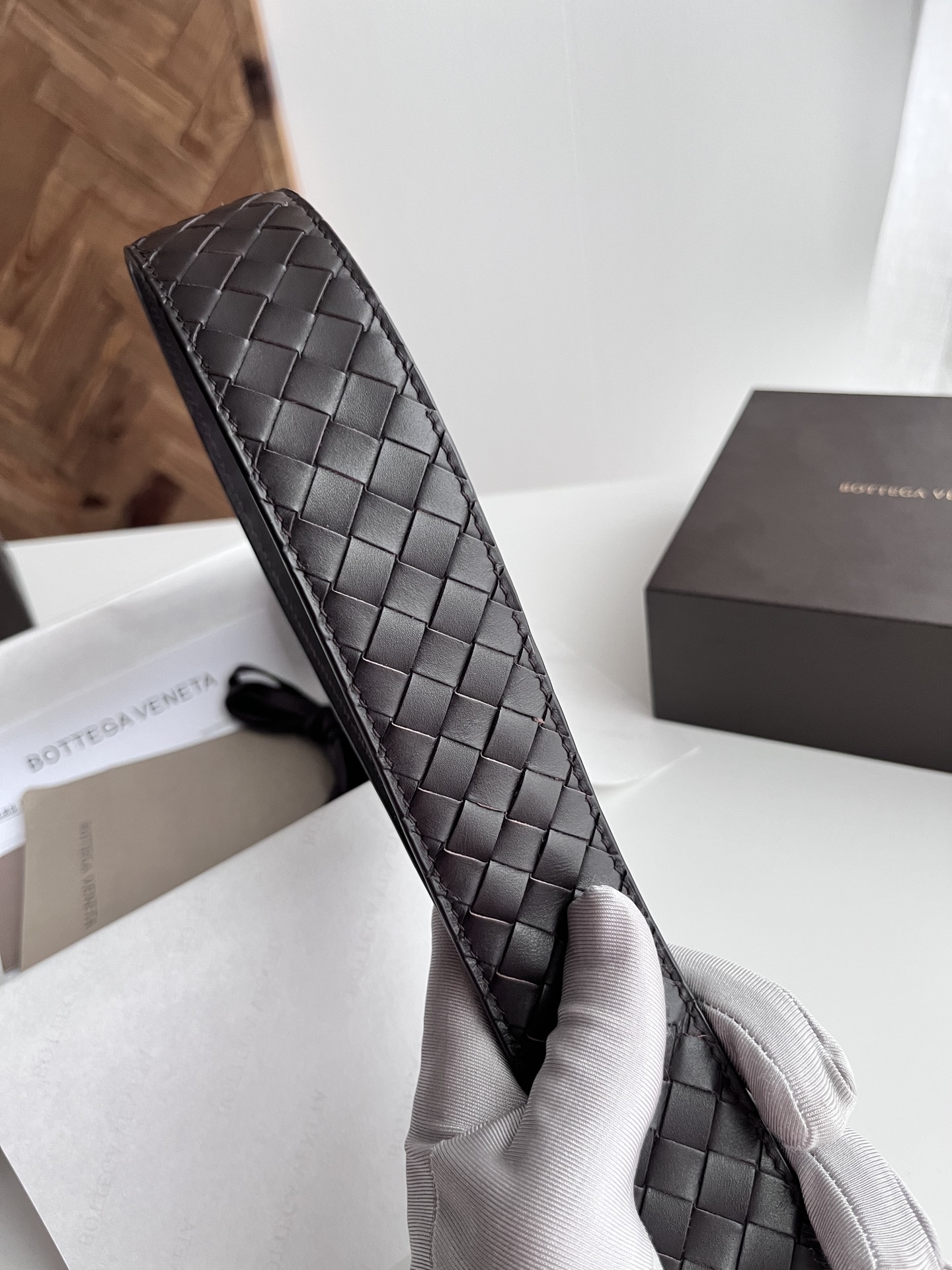 Bottega Veneta intreccio woven cowhide double-sided belt width 4.0cm