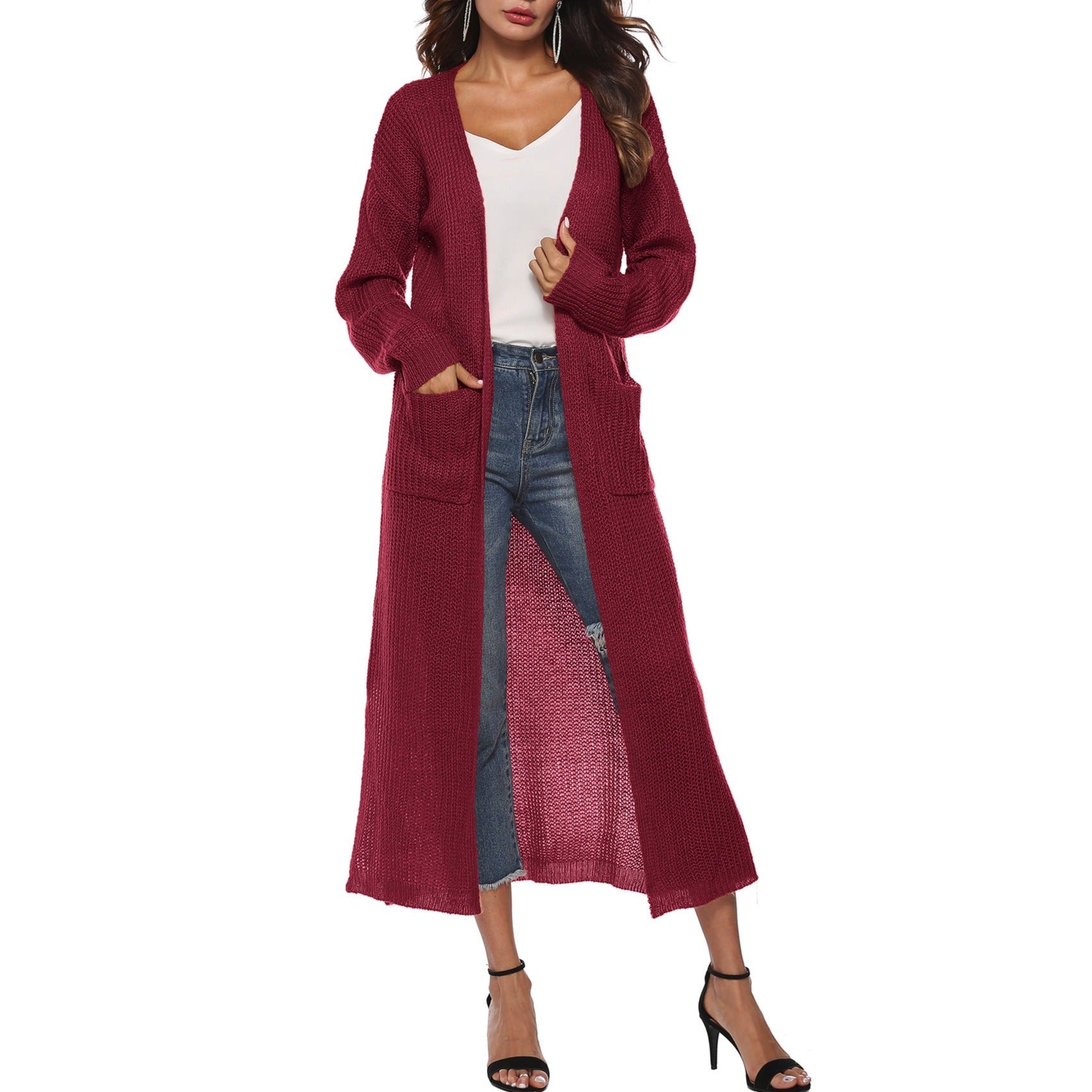 Women's Cardigan Sweater With Large Pockets Cardigan Sweater Long Thin Coat