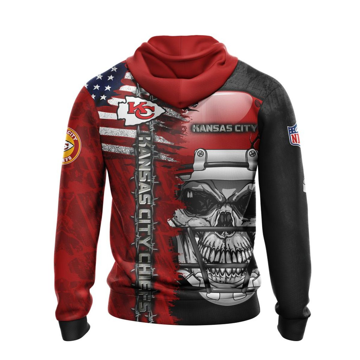 KANSAS CITY CHIEFS 3D HOODIE SKULL0803
