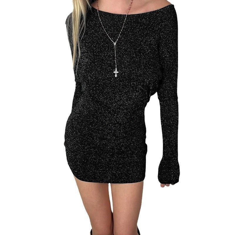 Sparkling Long Sleeve Dress with Scoop Back and Lace-Up Detail