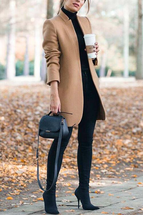 Heididress Ellen Stand Collar Open Front Pockets Coat