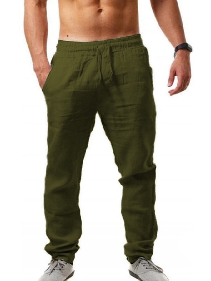 Men's Cotton Linen Drawstring Pocket Trousers