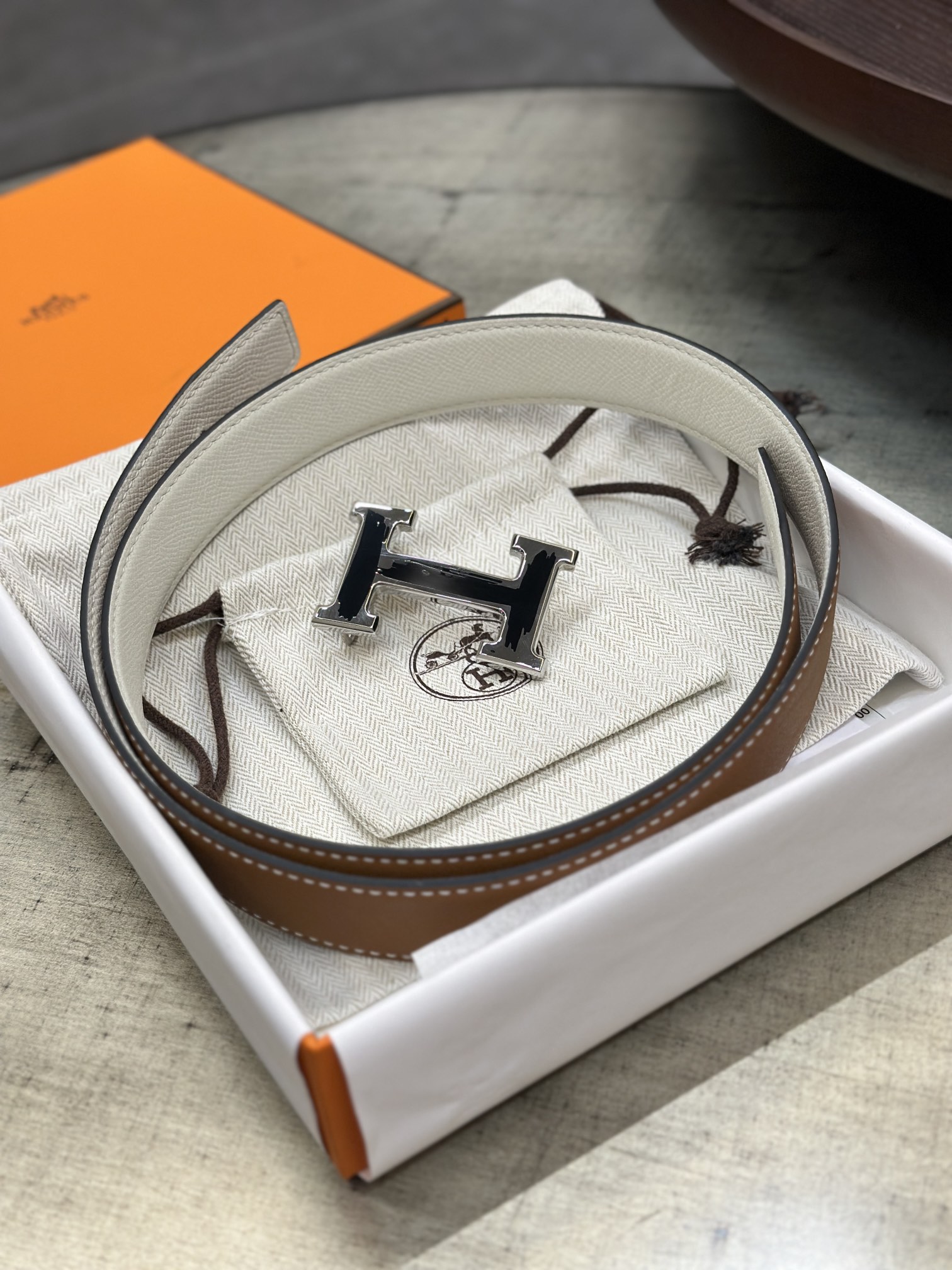 Hermès epsom double-faced calfskin belt 3.2CM wide