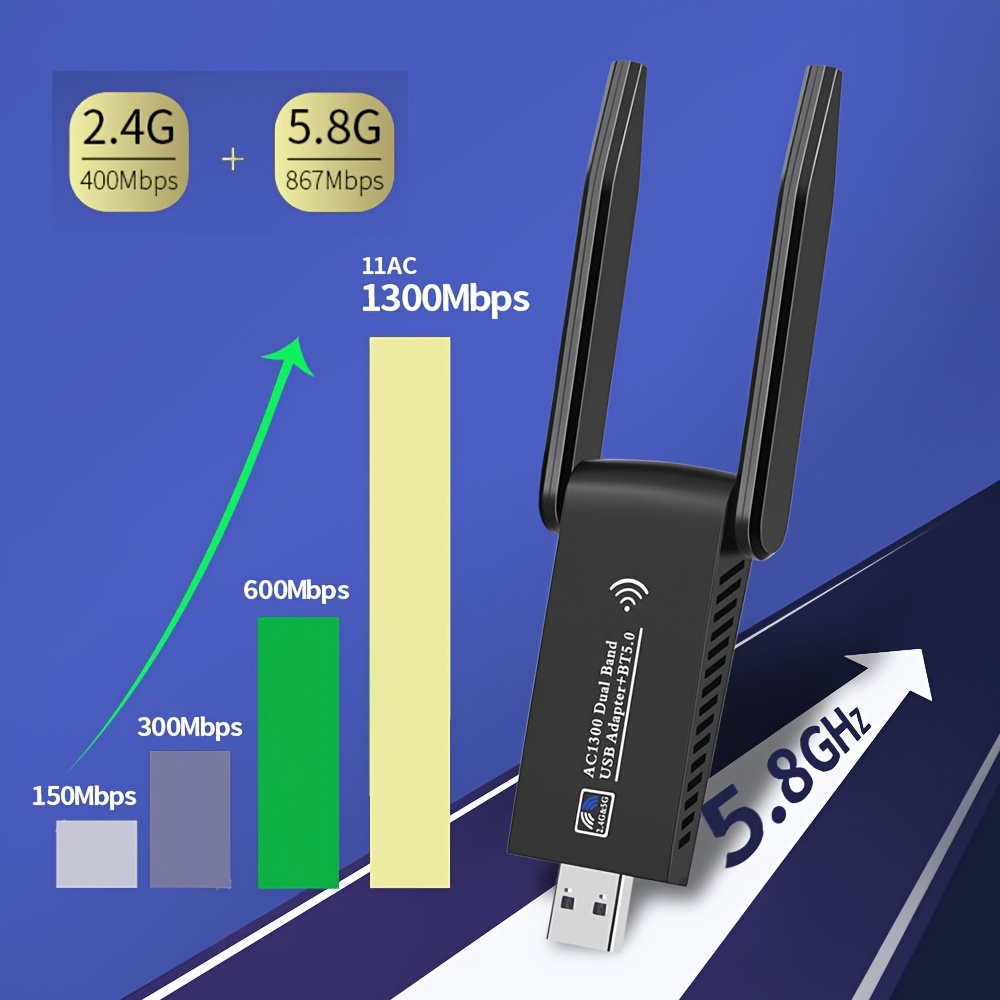 1300Mbps USB 3.0 WiFi Wireless 5.0 Adapter 2in1 Dongle Dual Band 2.4G&5GHz WiFi 5 Network Wireless Wlan Receiver DRIVER FREE
