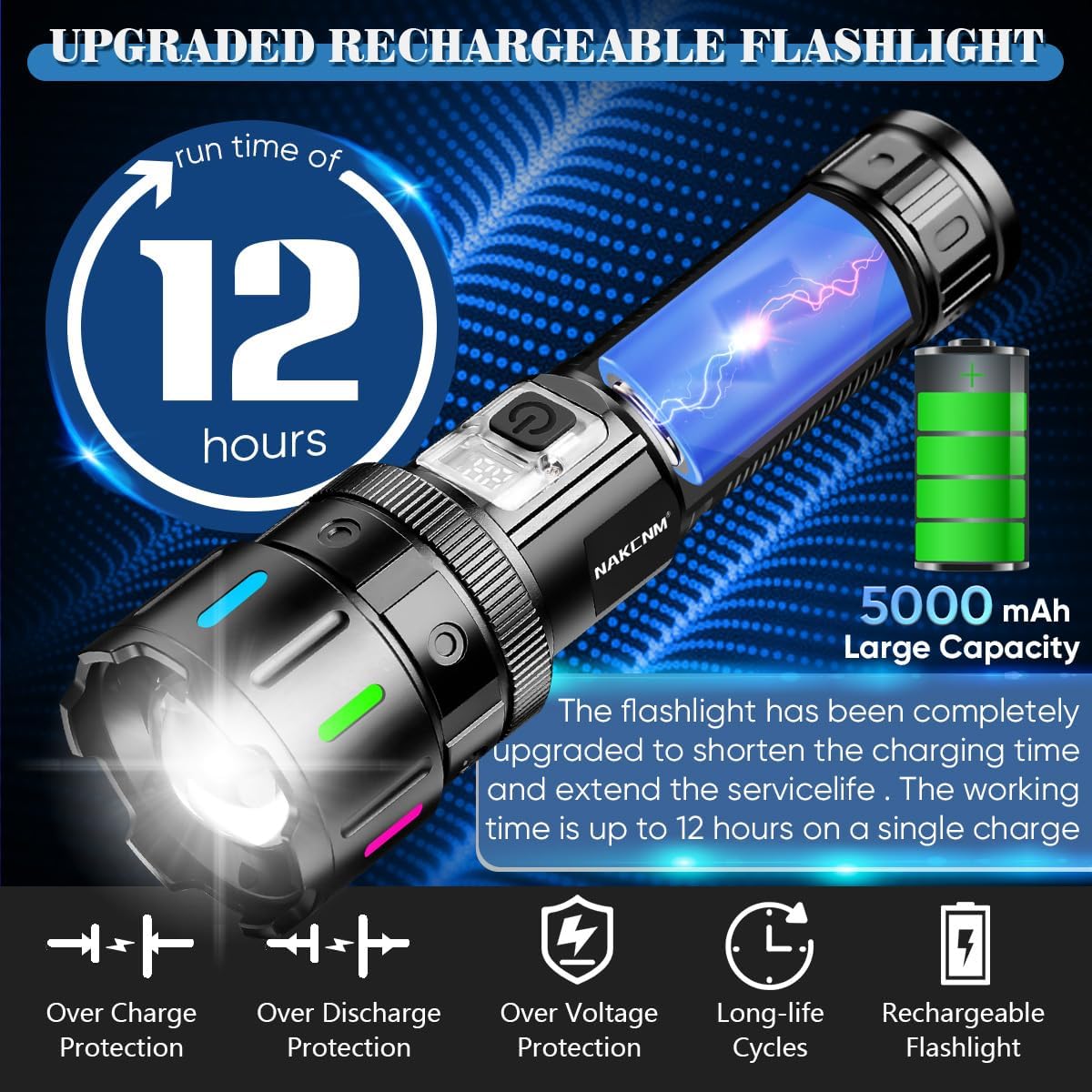 🔦💥1000000 High Lumen Electric Tactical Flashlight -5 Modes🔥 (Flash Sale - 50% Off)