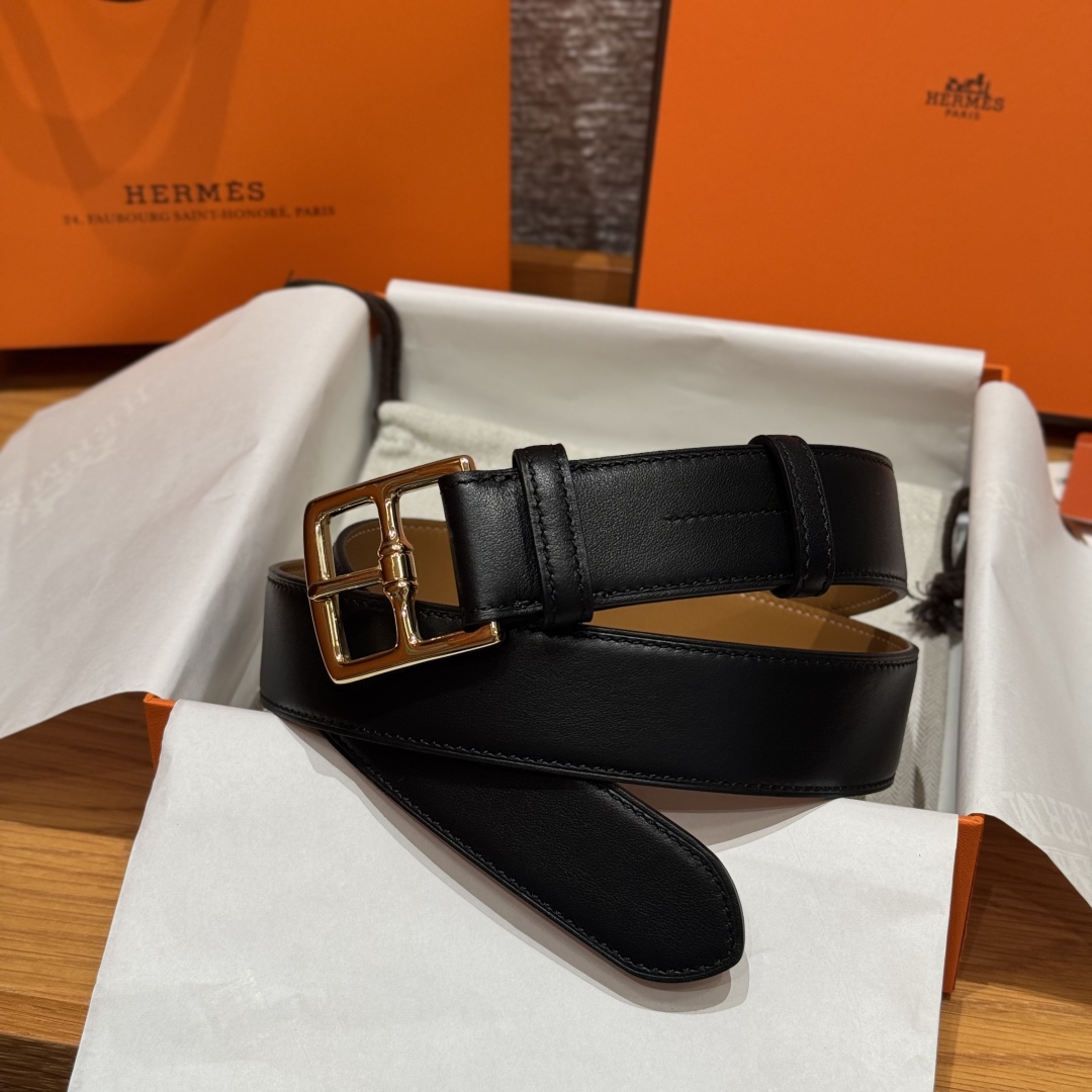 Hermès New Men's Double-Sided Pin Buckle Leather Belt 3.2cm Width