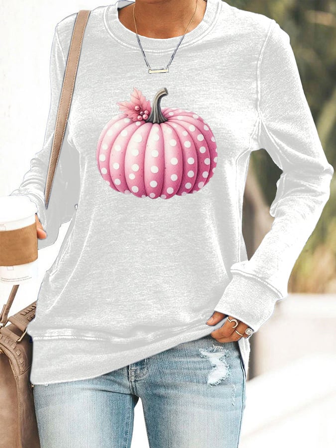🔥Buy 3 Get 10% Off🔥Women's Pink Pumpkin Print Casual Sweatshirt