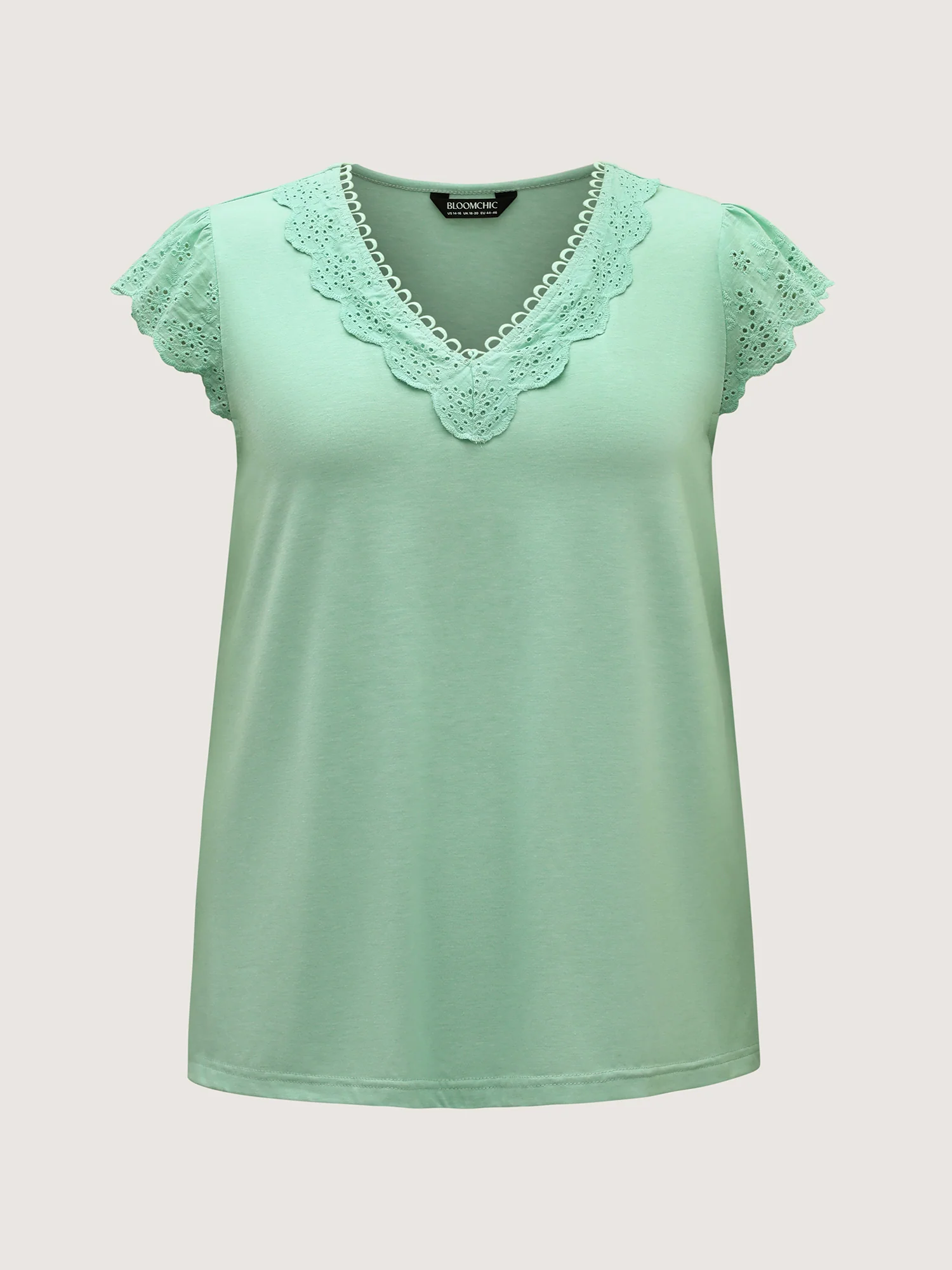 Webbed Lace V-Neck Solid T-Shirt