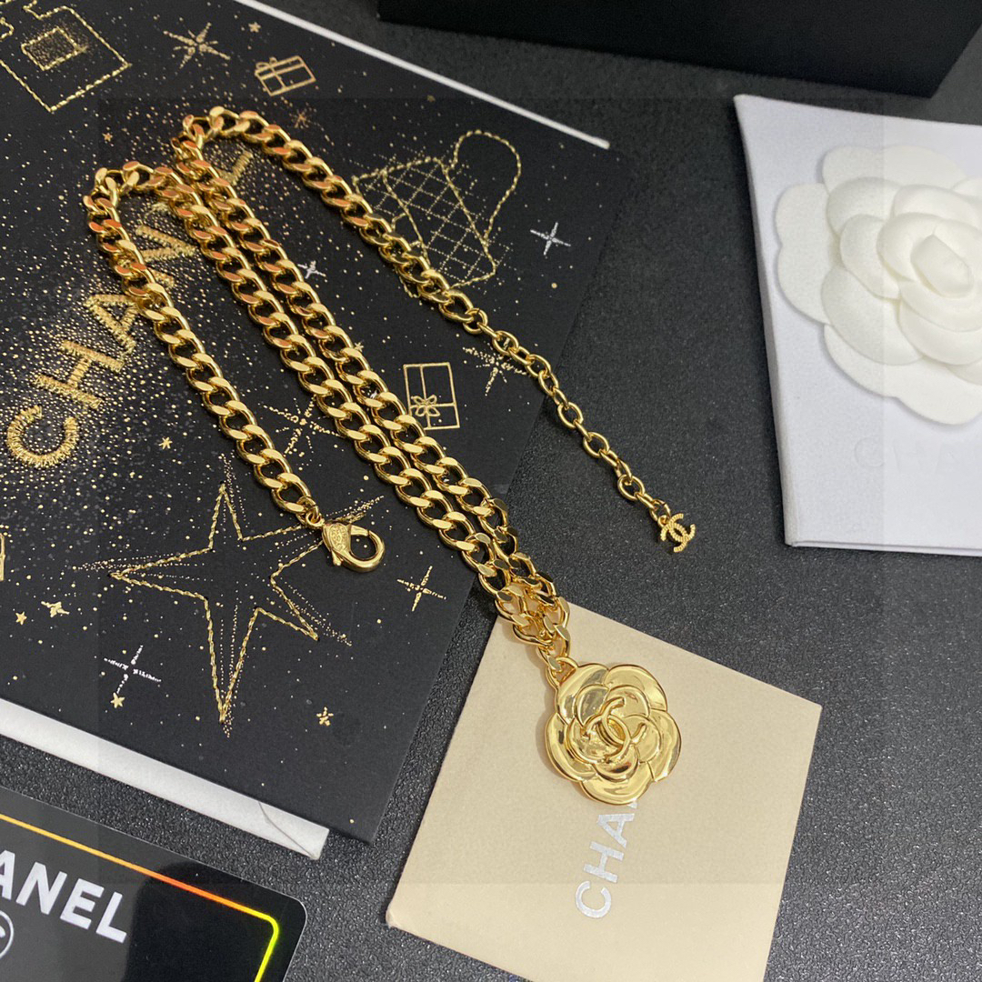 Chanel Gold Camellia Pendant Necklace