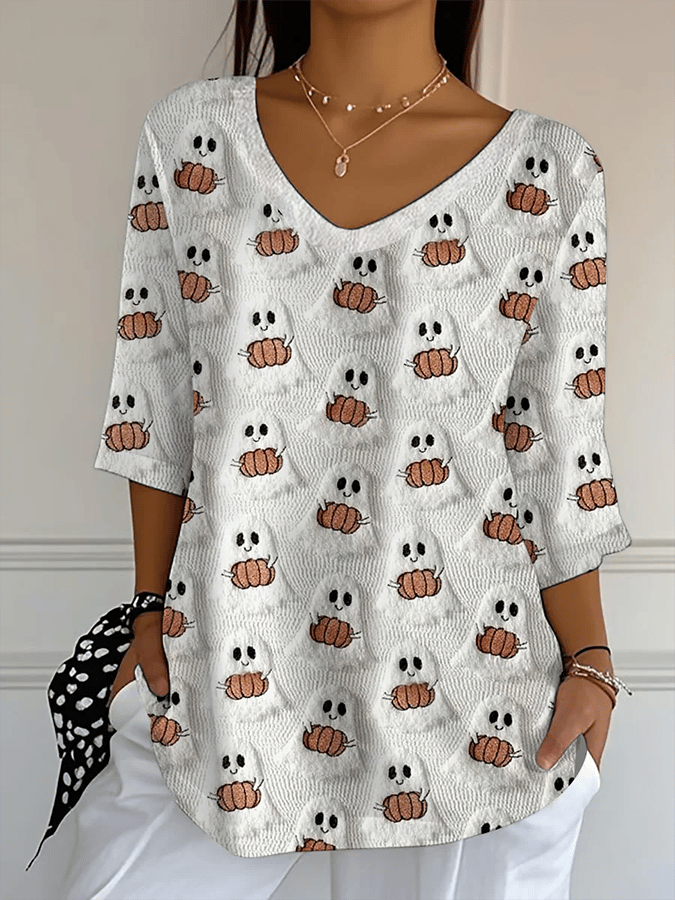 🔥Buy 3 Get 10% Off🔥Women's Halloween Ghost Print Casual Top