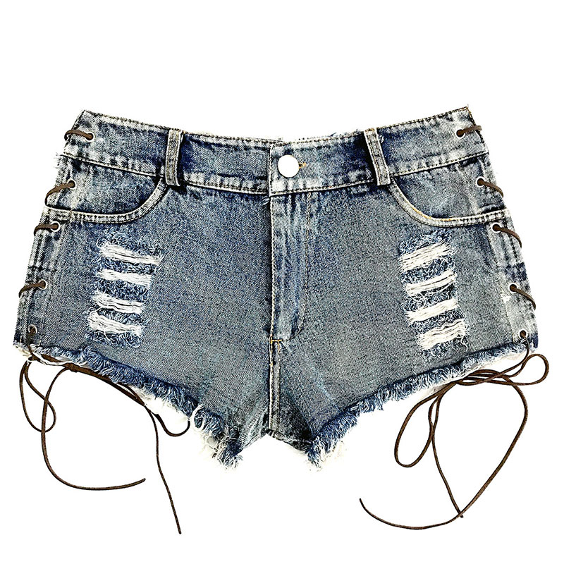 Pure Color Lace Up Denim Shorts Lingerie