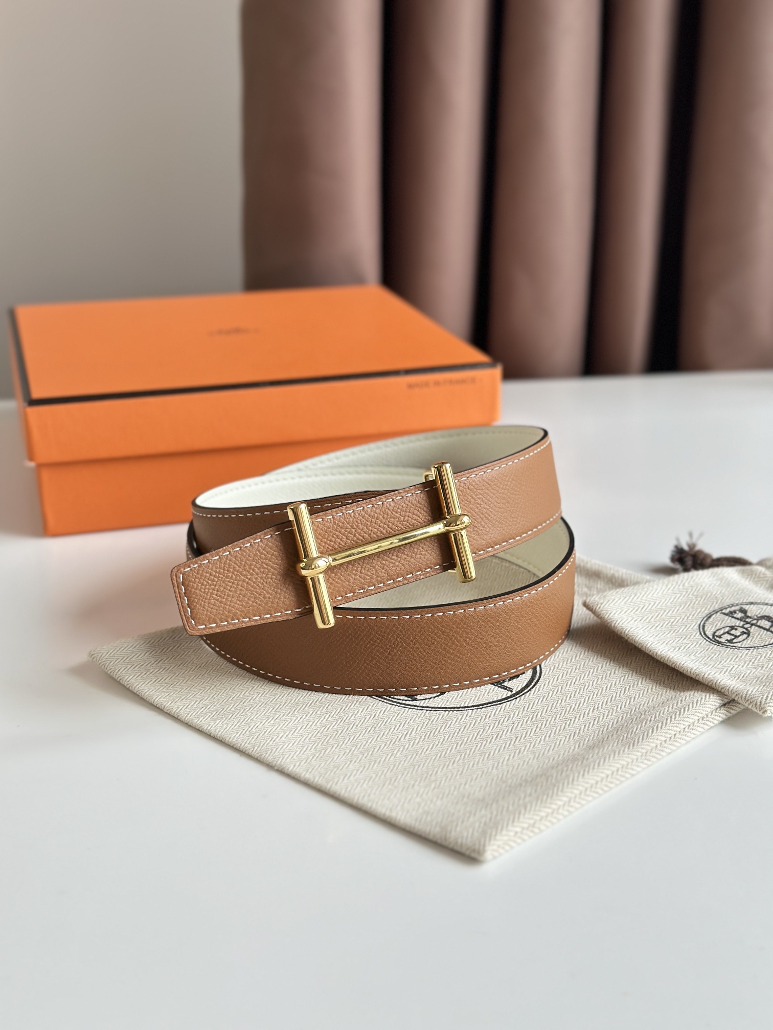 Hermès new double-faced calfskin belt width 3.2CM