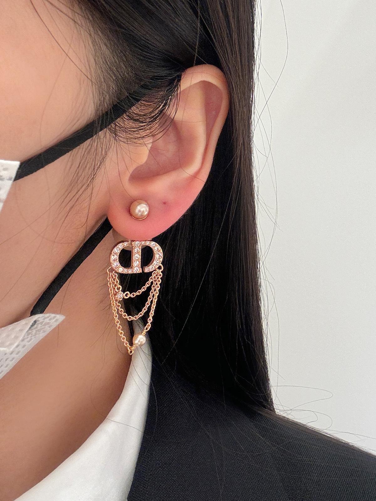 Dior triple tassel double bead earrings