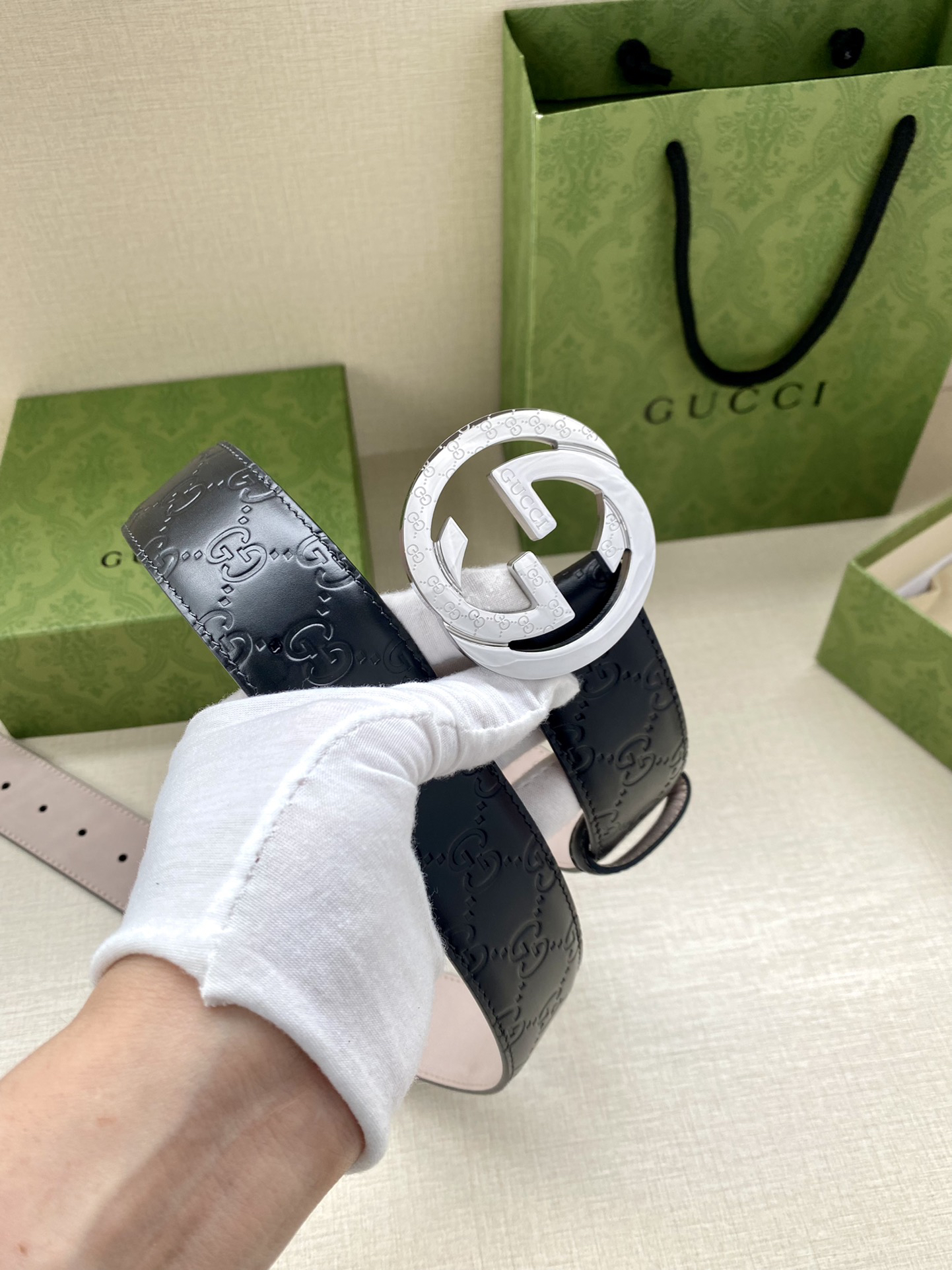 Gucci Interlocking Double G Double-sided Leather Belt 4.0CM Width