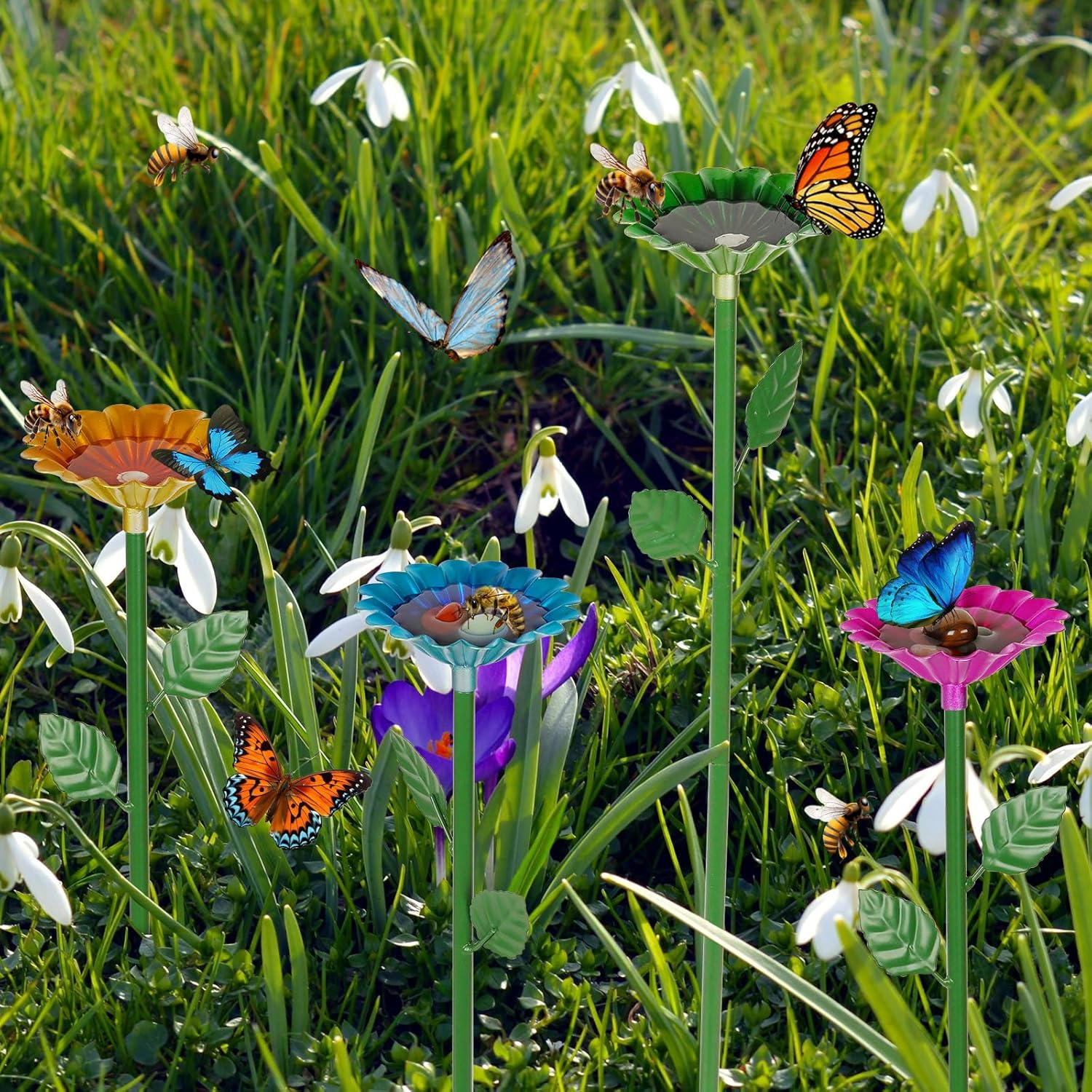 🔥ON SALE 59% OFF🔥Bee Butterfly Hummingbird Watering Station Colorful Flower Design Water Feeder