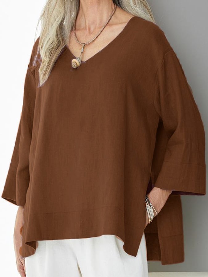 Women's V-Neck Long Sleeve Loose Design Casual Shirt