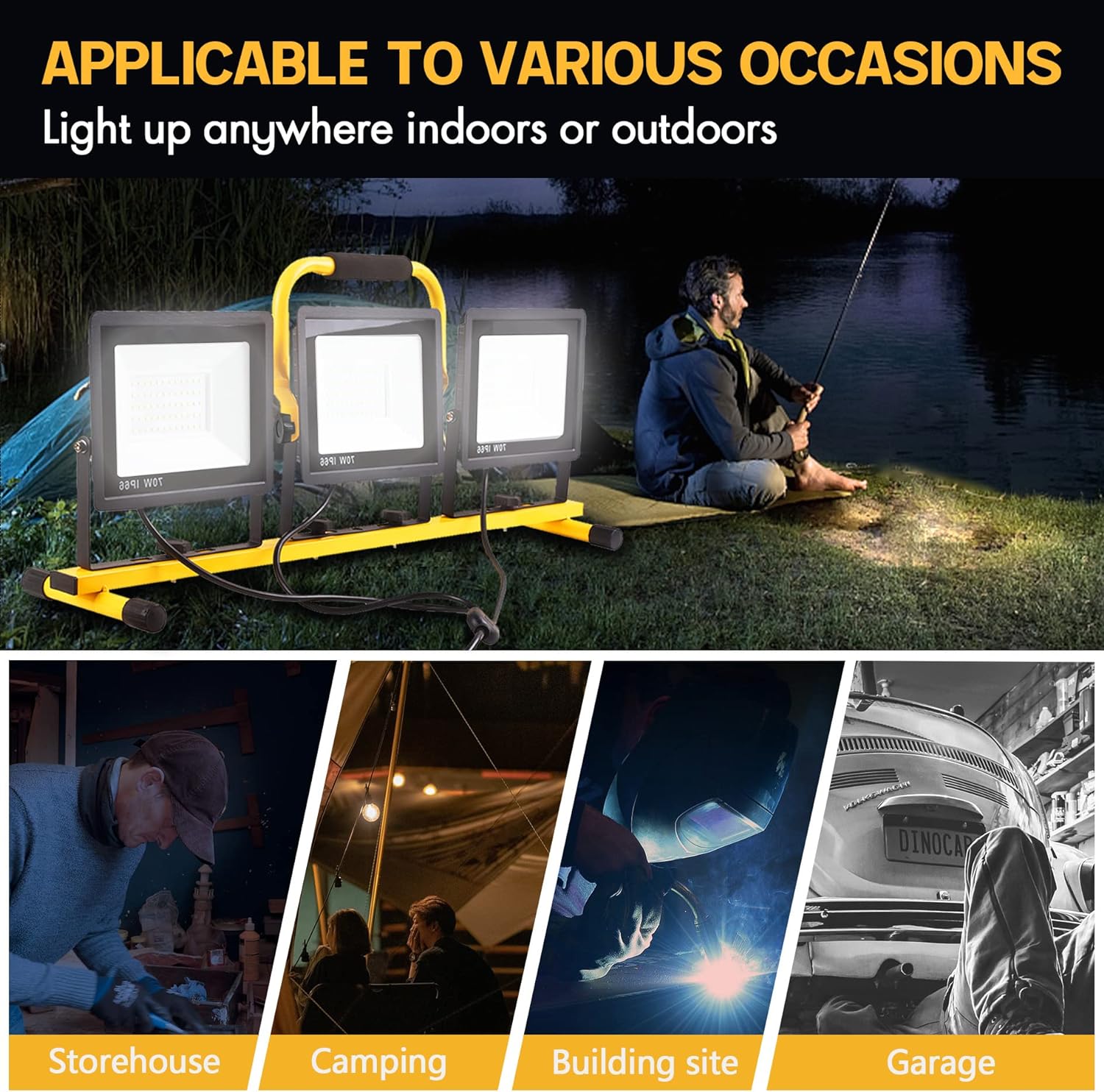 GUWELL 21000 Lumen Work Lights with Stand 3 Adjustable Head LED Work Light