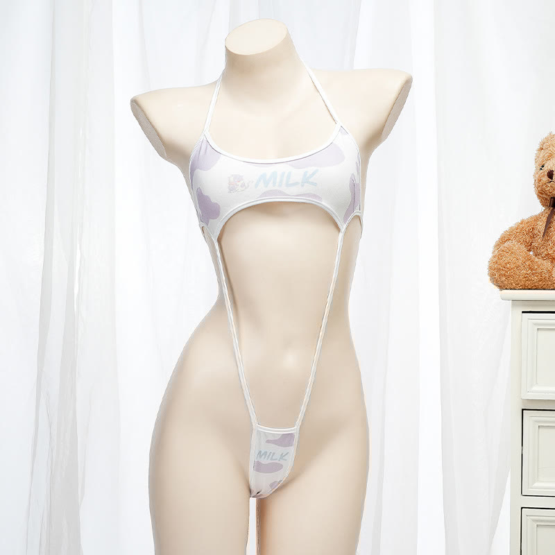 Cow Letter Print Jumpsuit Lingerie