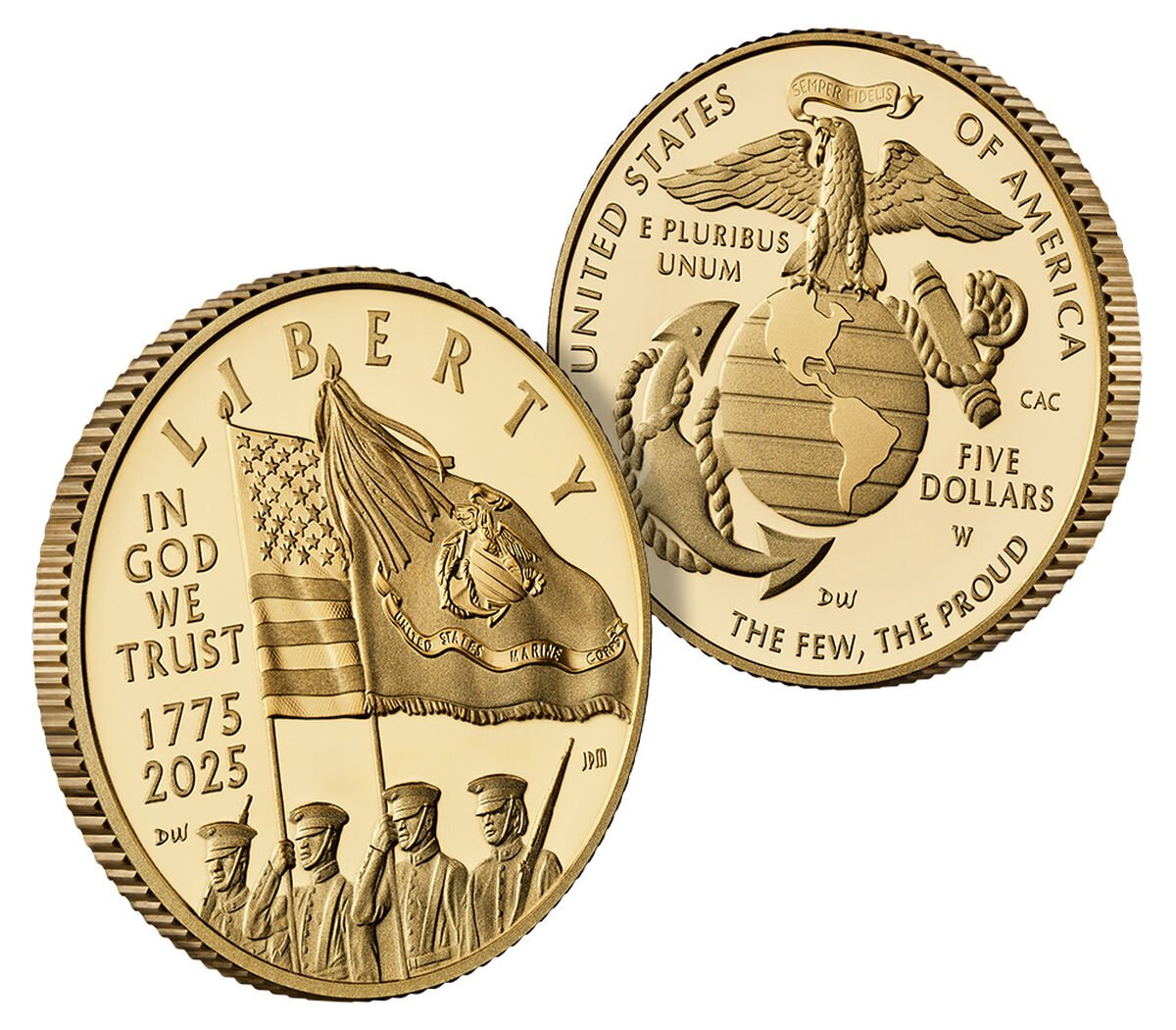 2025 W U.S. Marine Corps USMC 250th Anniversary $5 Commemorative Gold, First Strike PCGS MS70