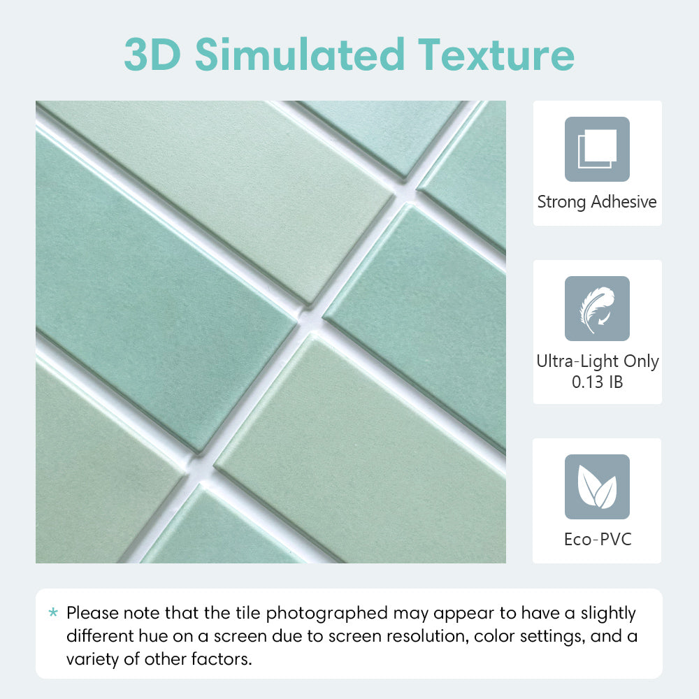 3D Light Green Gradient Linear Mosaic Peel and Stick Wall Tile