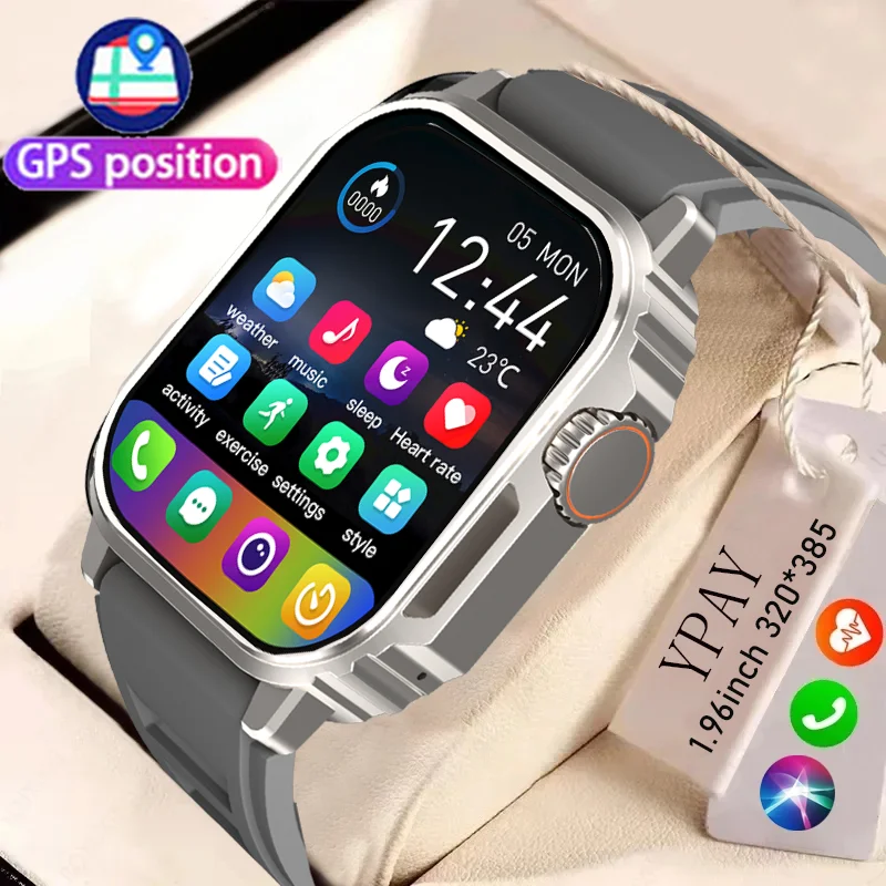 New Outdoor Men's smartwatch Compass GPS Motion Track HD Bluetooth Talk 1.96inch full screen Touch smartwatch for Huawei Xiaomi