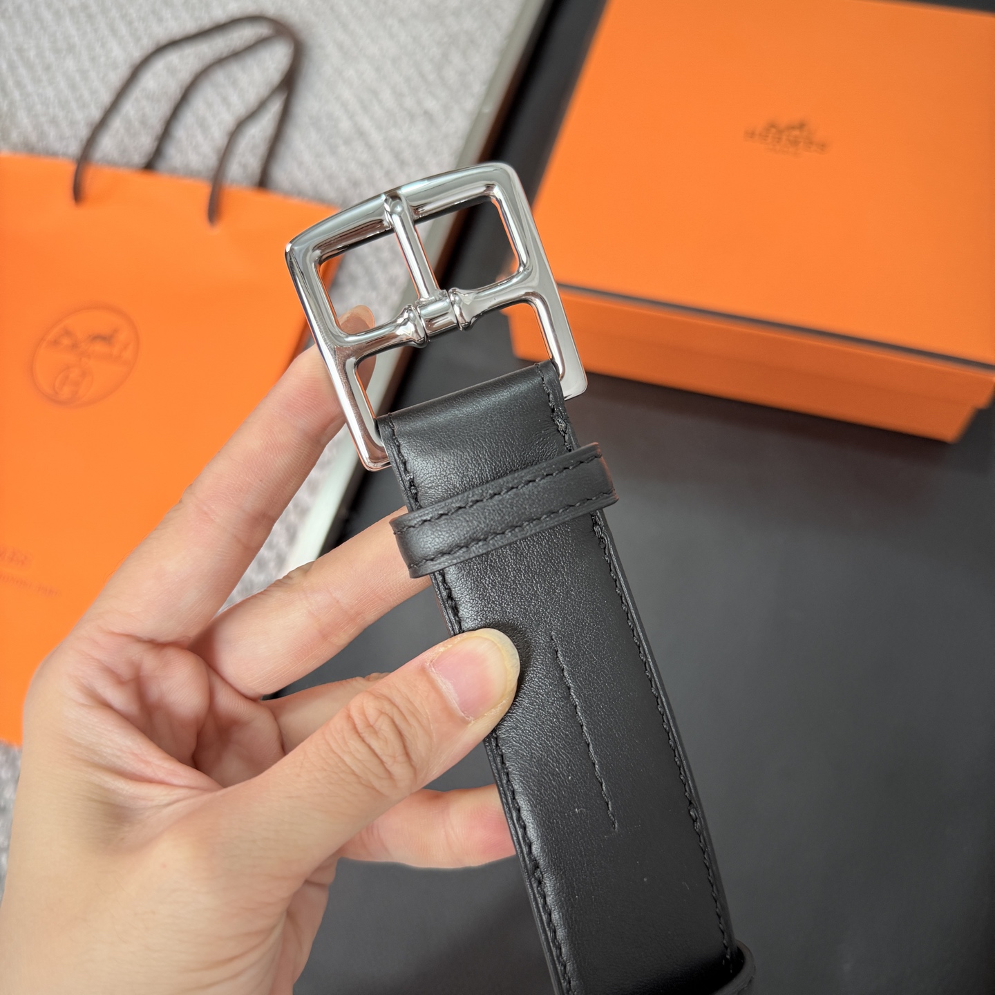Hermès BoxTogo calfskin double-sided belt 3.2CM wide