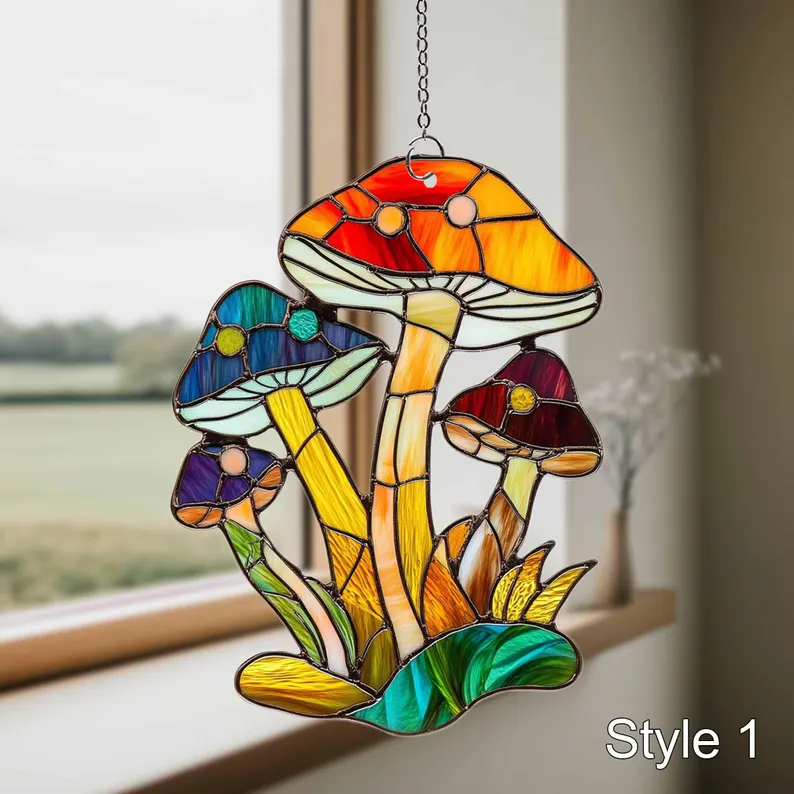 Mushroom Stained Glass Effect Art Acrylic Suncatcher