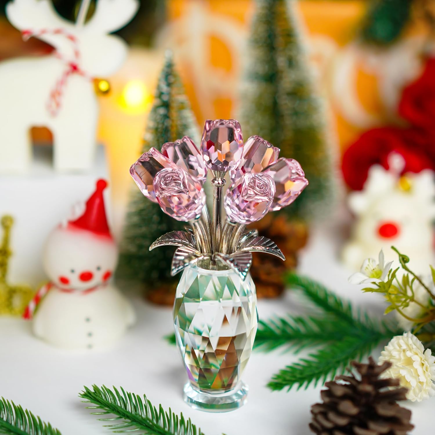🔥ON SALE🔥Crystal Rose Flower Figurine with Vase
