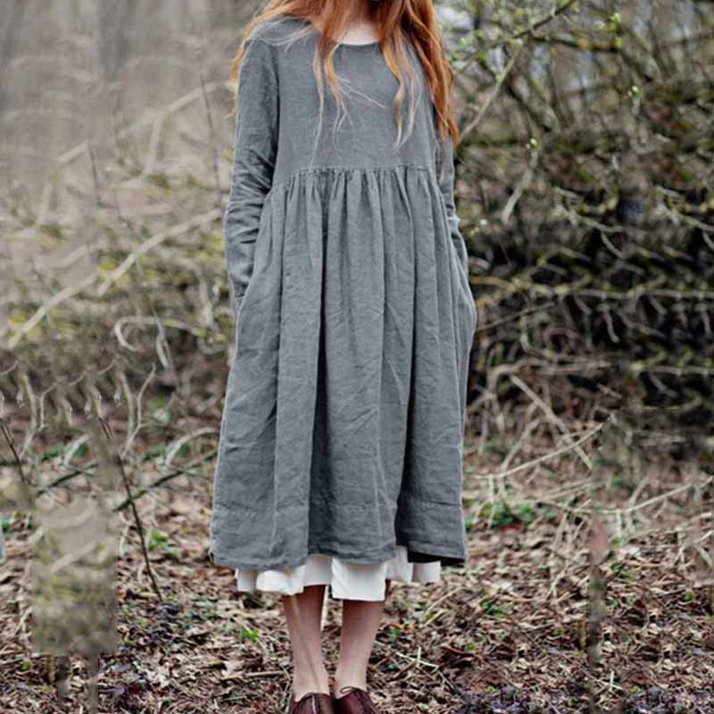 Vintage Pleated Wide Skirt Maxi Dress