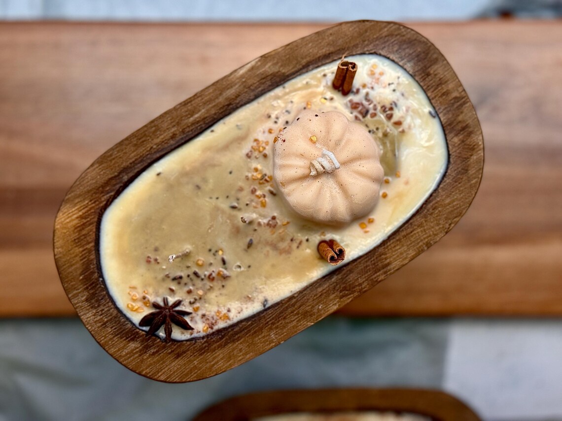 Wooden dough bowl Halloween Candles