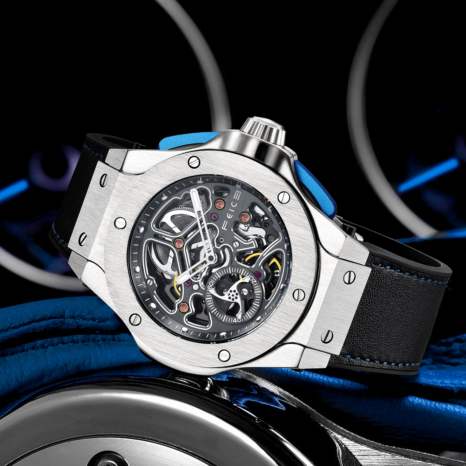 FM701 Skeleton Automatic Watch Men Analog With Stainless Steel Sapphir