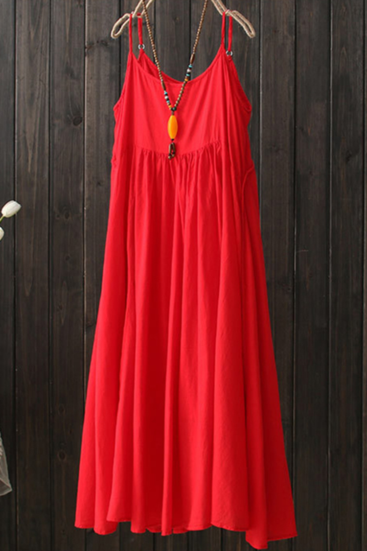 Cotton Linen Casual Sling Midi Dresses