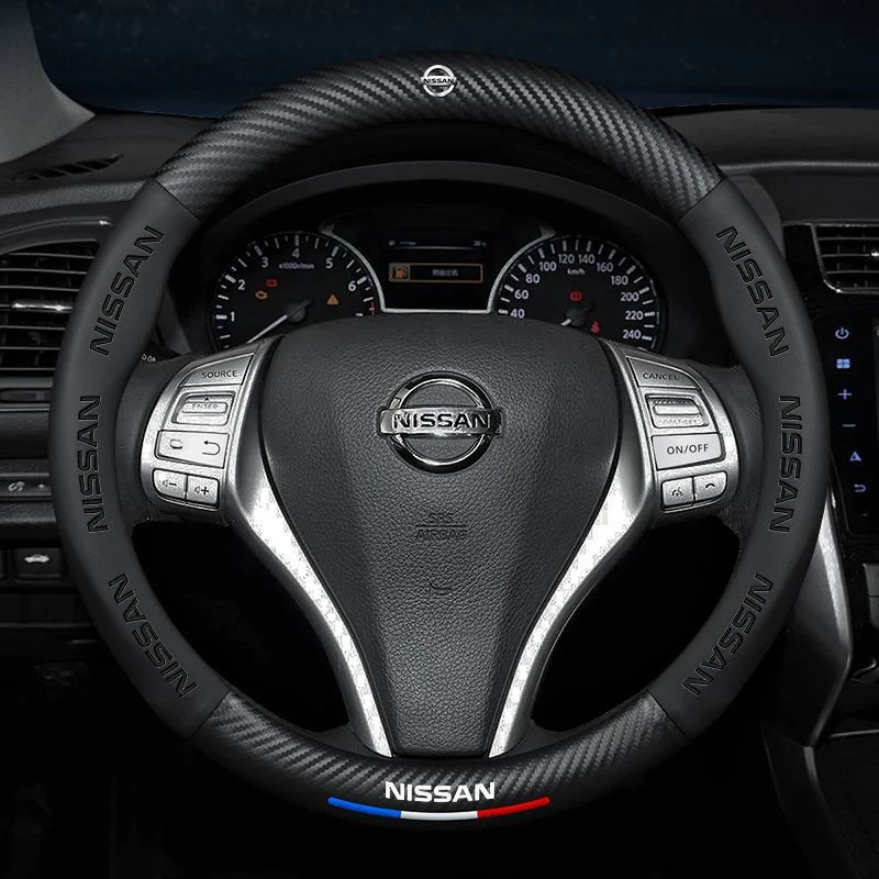 Steering wheel cover 3D embossed carbon fiber leather protective cover
