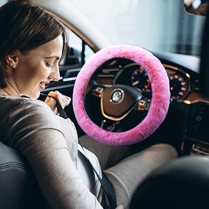 🚗🚗Winter warm plush car steering wheel three-piece set