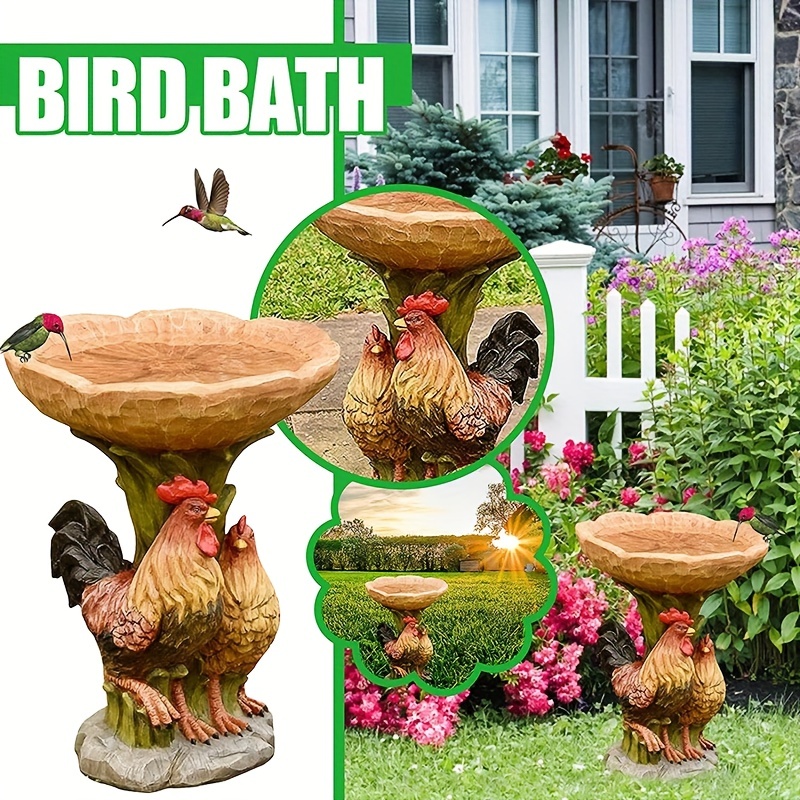 1pc Chicken Resin Statue Bird Feeder, Garden Yard Patio Lawn Outdoor Decoration Fairy Garden Accessories