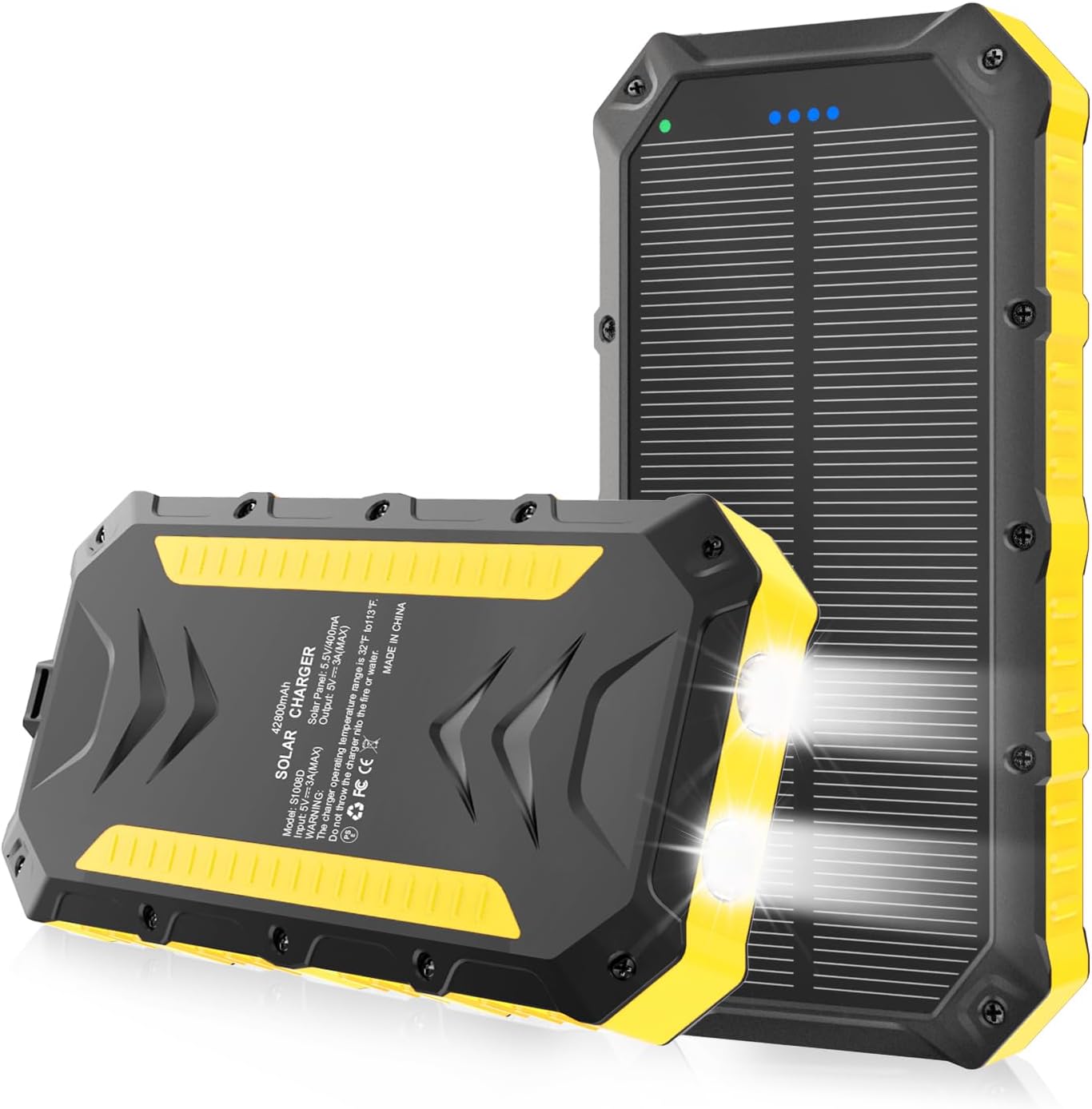 YELOMIN Solar Charger, 38800mAh Portable Solar Power Bank, Waterproof Battery Pack for Outdoor Activities, Camping External Backup Power Charger Dual USB 5V Outputs/LED Flashlights