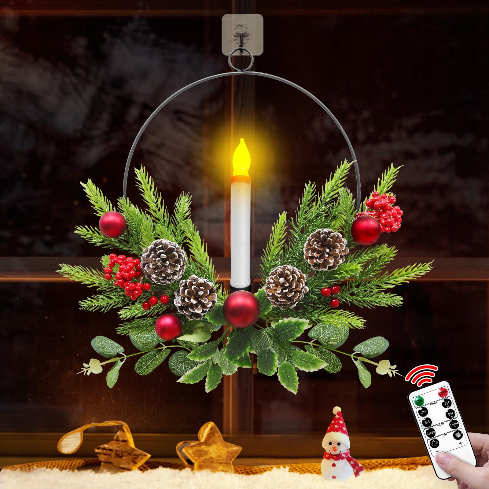 🎄CHRISTMAS ON SALE🎄Christmas Front Door & Window Wreaths with LED Candles & Timer Remote