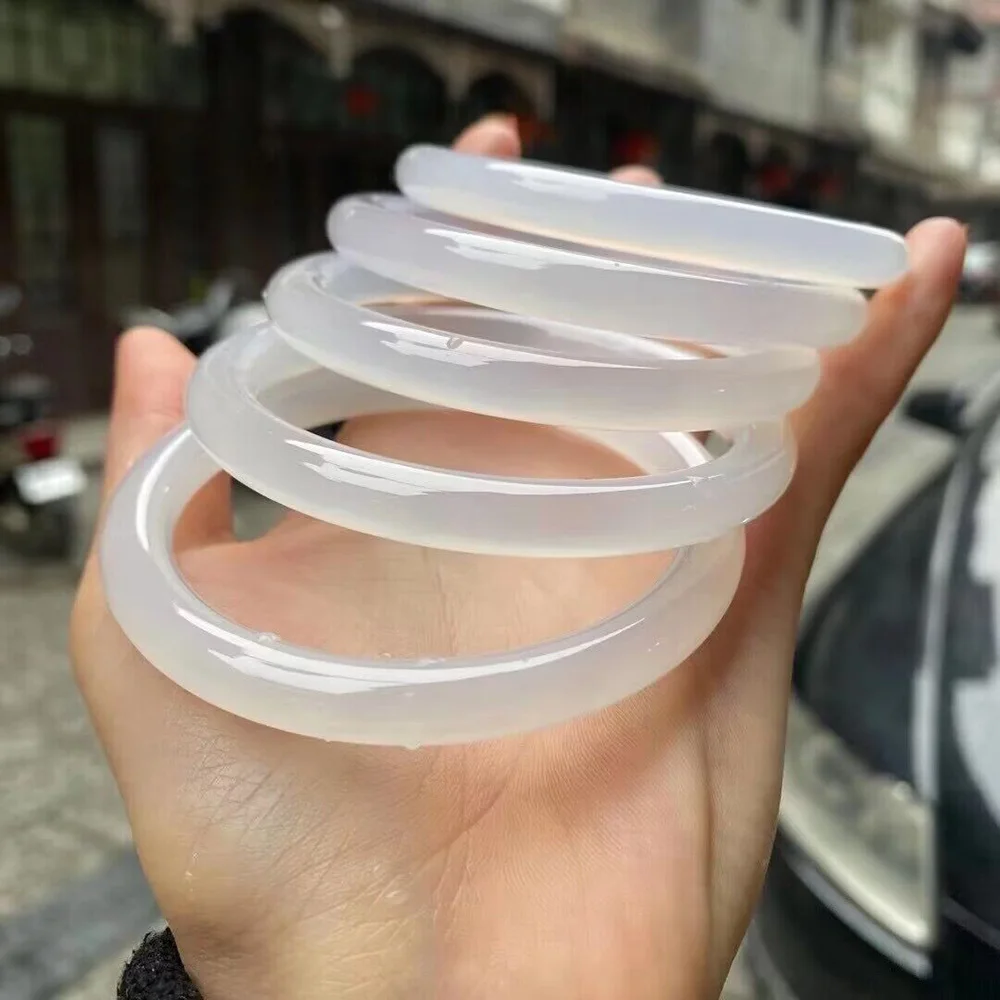 Natural White Jade Bangles For Women 8mm Round Agate Bracelet High Quality Fine Jewelry Ladies Gift Items With Fee Shipping