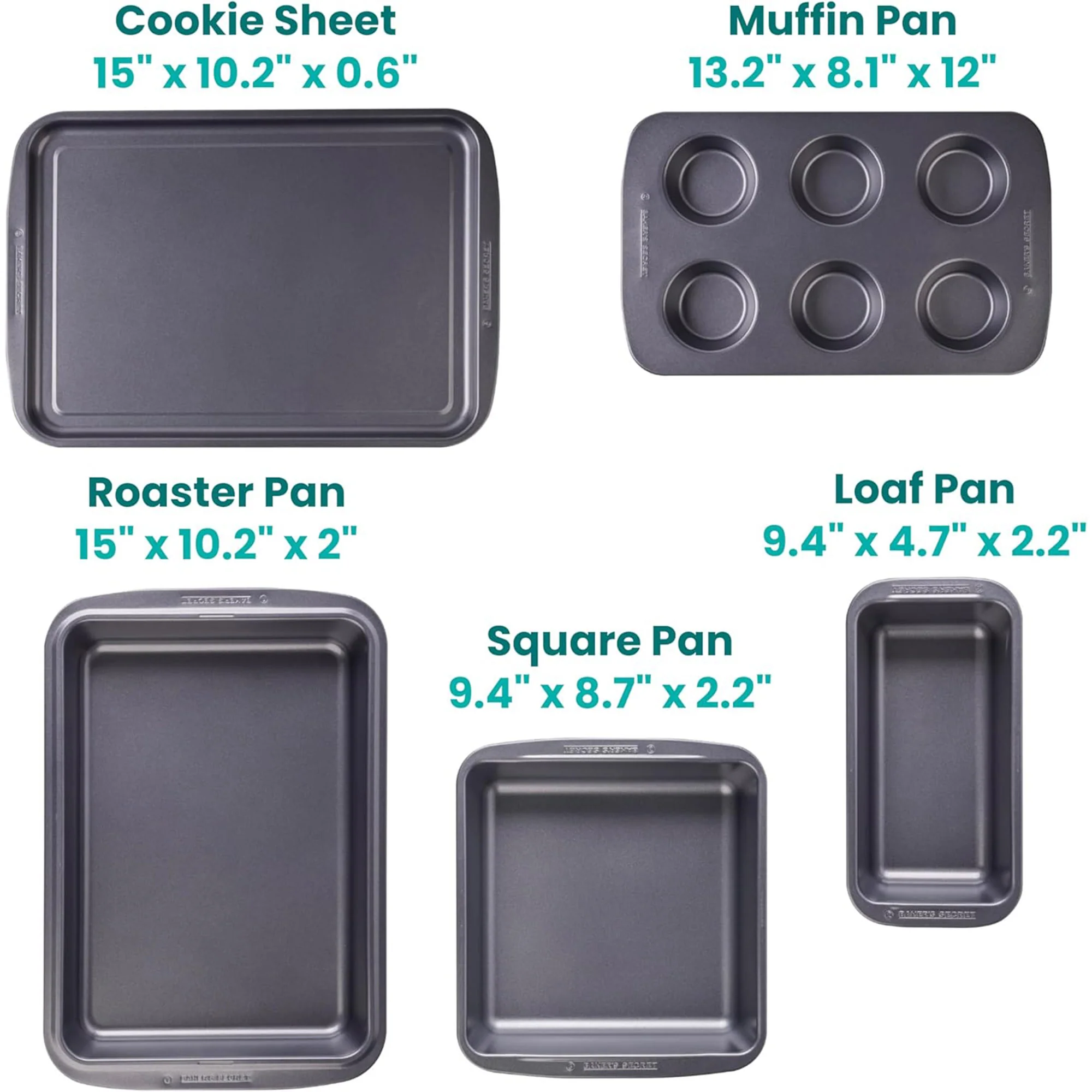 Baker..s Secret 5 Piece Essentials Non-Stick Steel Baking Set, Dark Gray
