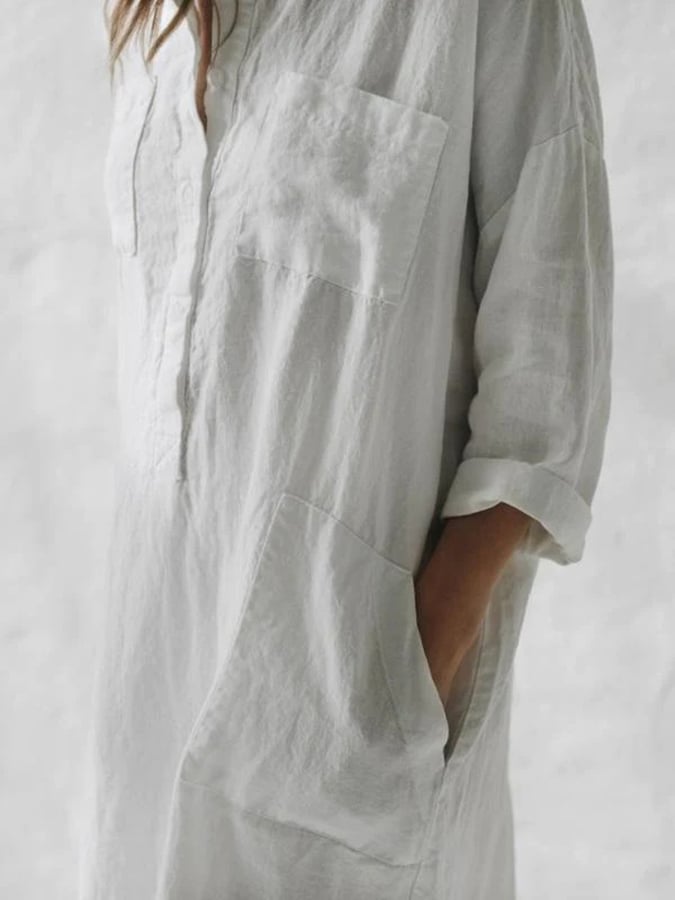 Cotton Slim Irregular Pocket Dress