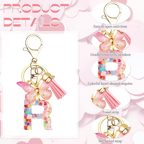 ✨✨Heart sequin butterfly letter tassel keychain(Choose your own name keychain)