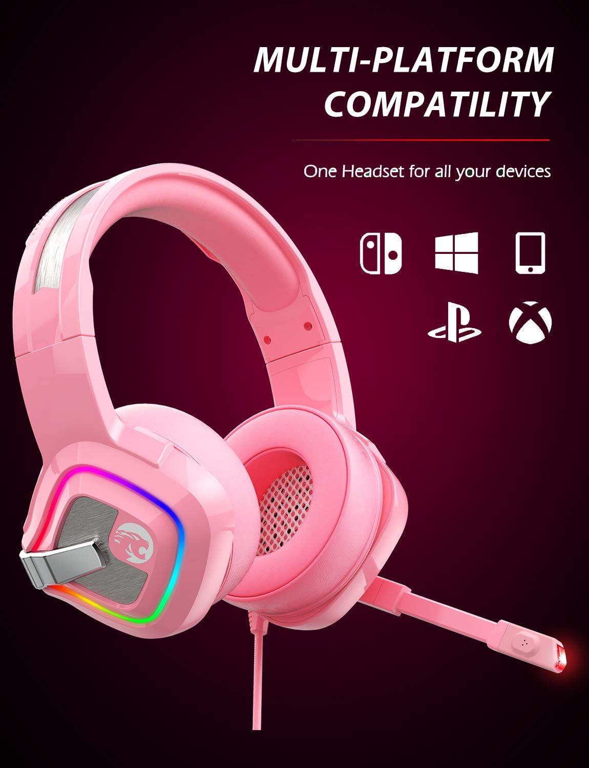 ZIUMIER Z66 Gaming Headset, Wired, Over-Ear, Noise Cancelling Mic, RGB Light, Stereo Surround Sound, Compatible with PS4, PS5, Xbox One, Laptop (Green)