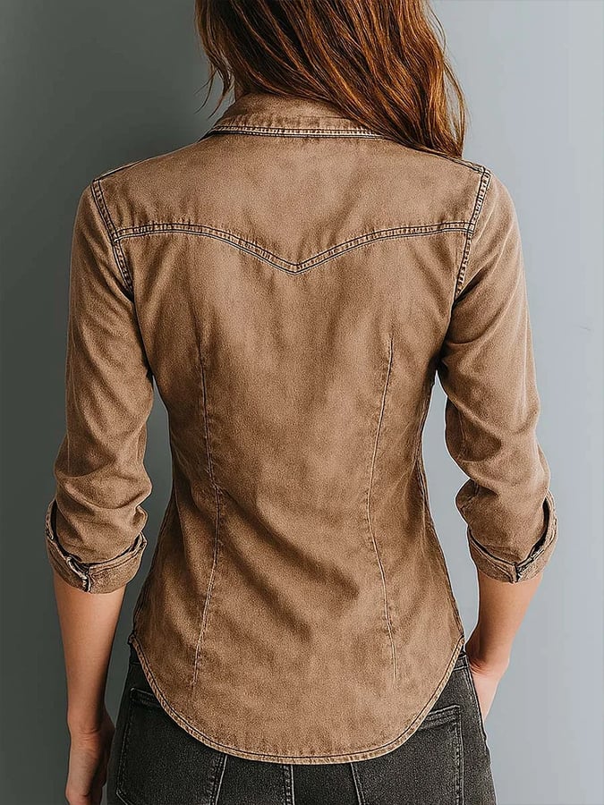 Women's Vintage Washed Contrast Stitched Shirt